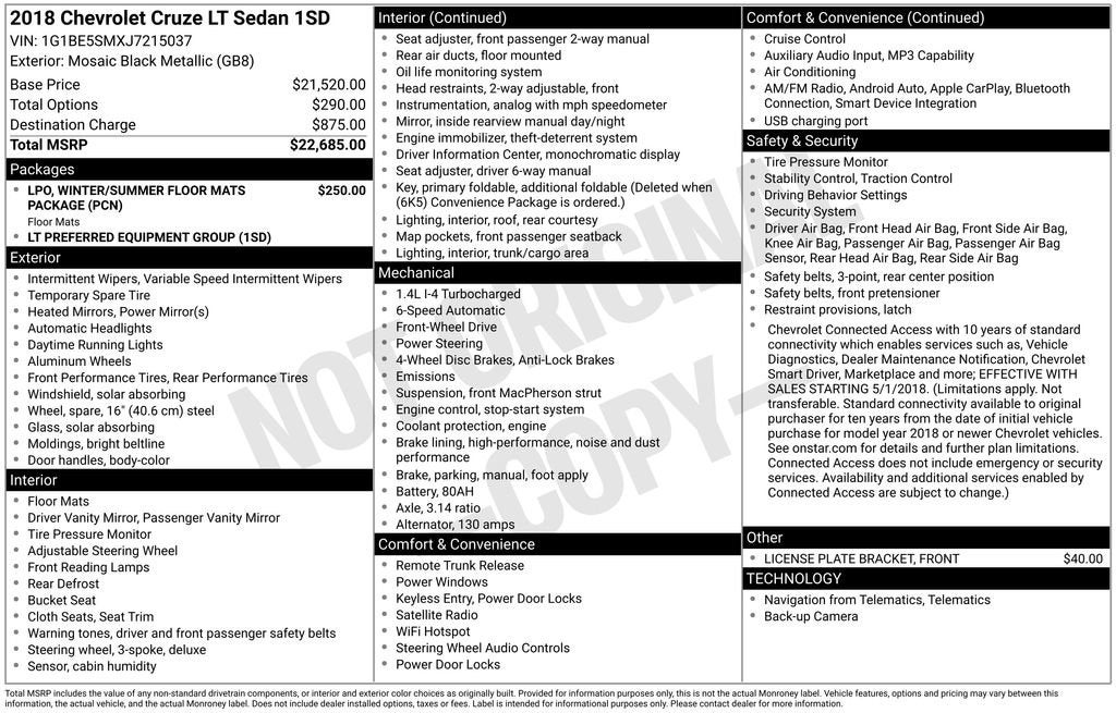 2018 Chevrolet Cruze LT