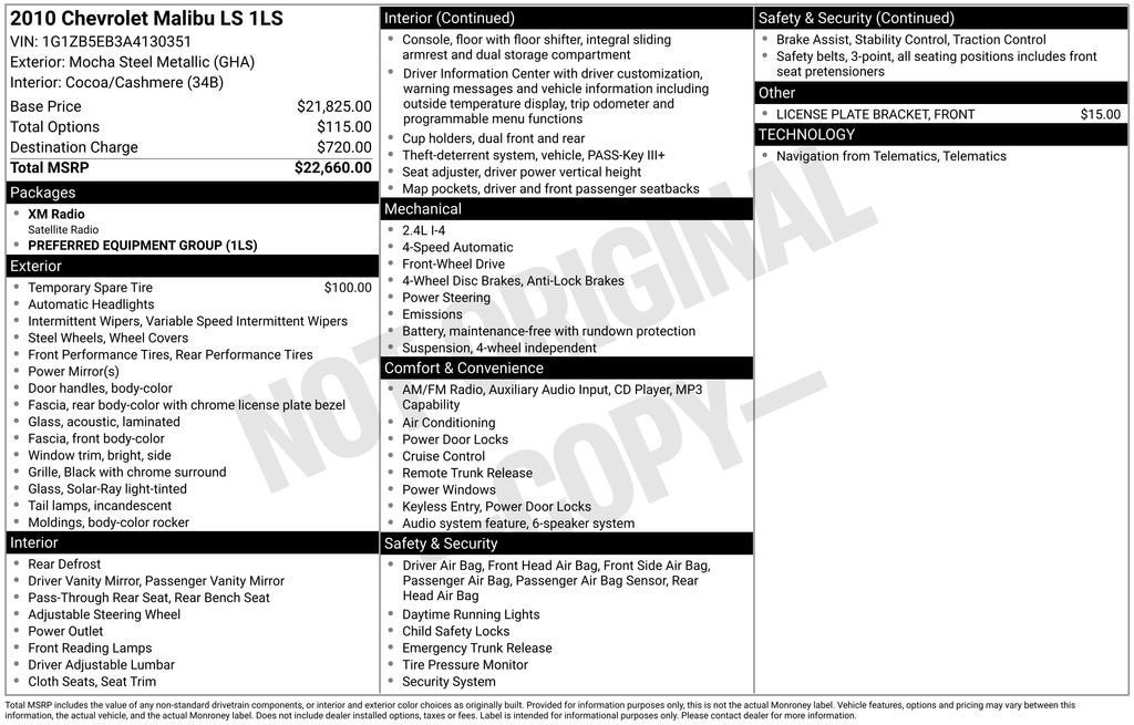 2010 Chevrolet Malibu LS w/1LS