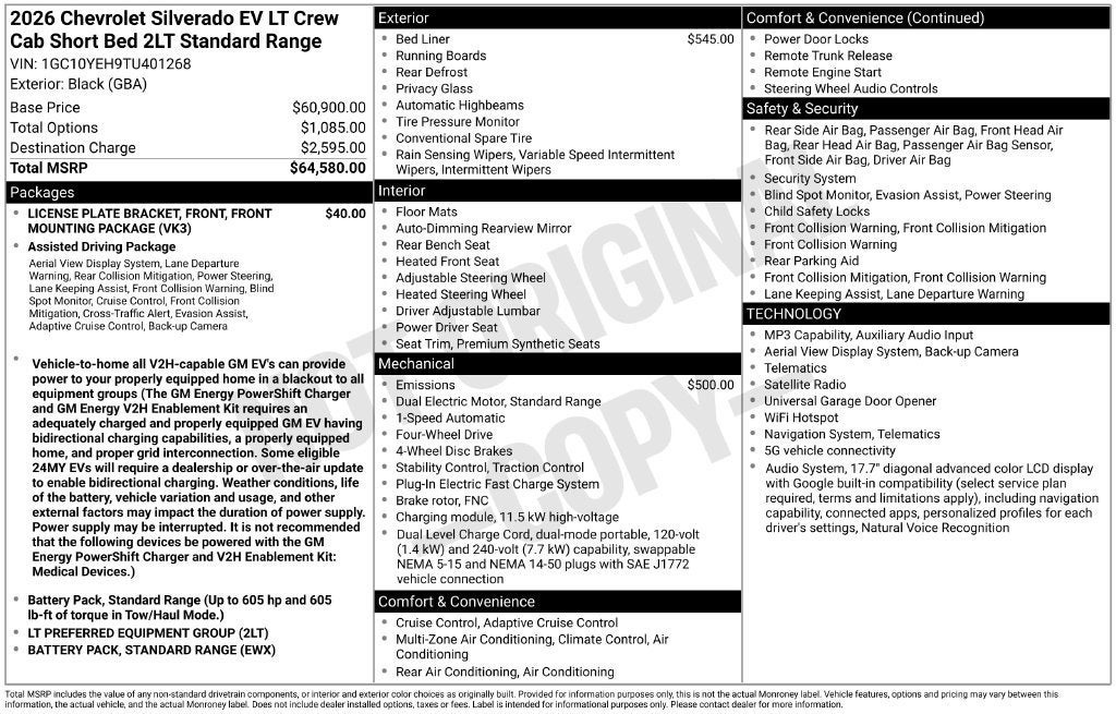 2026 Chevrolet Silverado EV LT - Standard Range