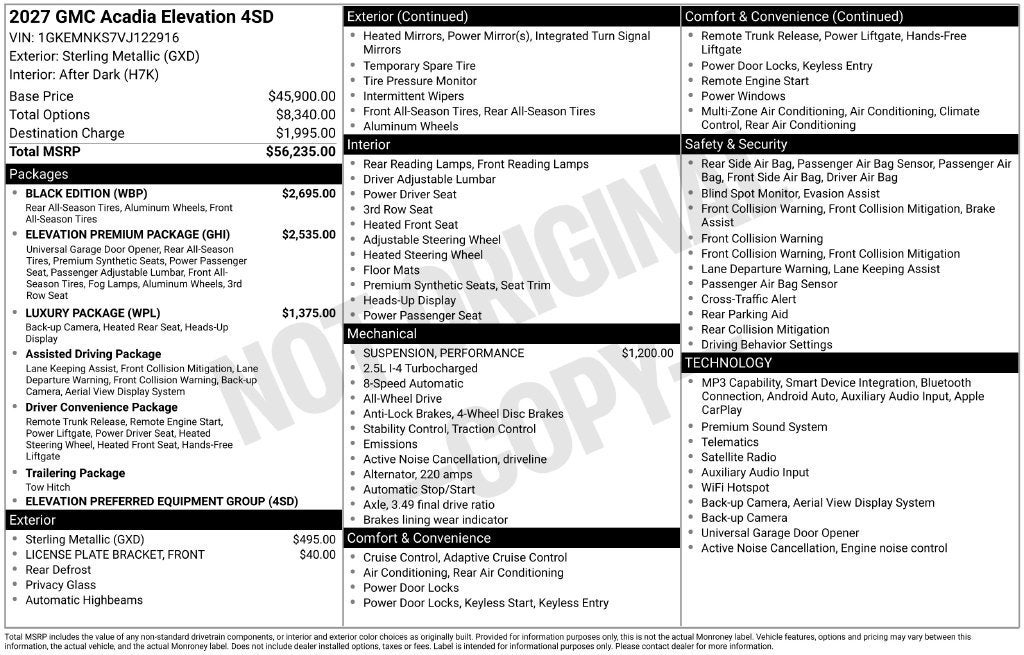 2027 GMC Acadia Elevation