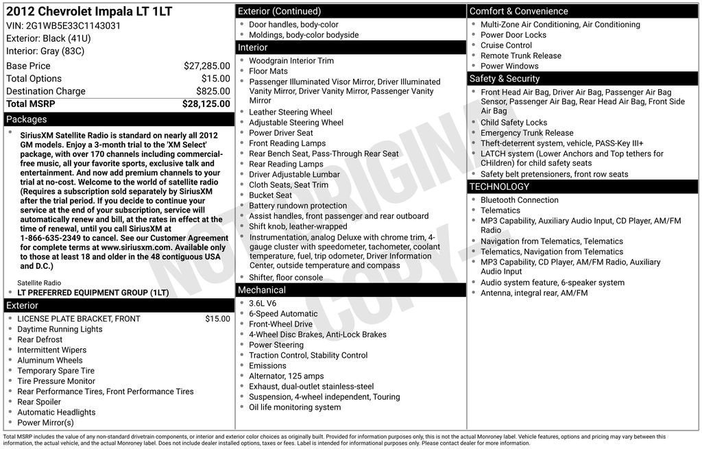 2012 Chevrolet Impala LT Retail